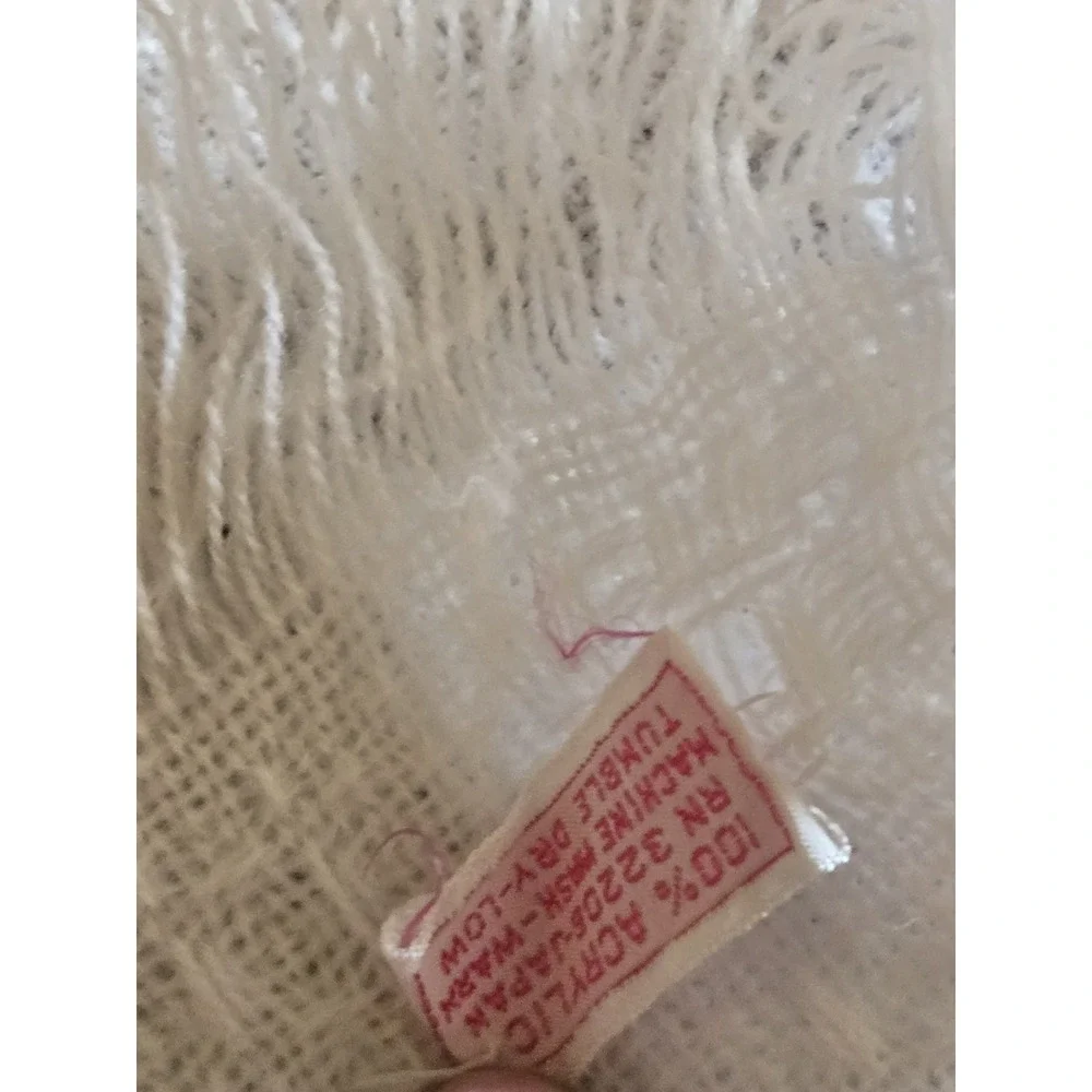 Vintage White Woven Fringe Baby Blanket Throw 34x34 Acrylic Textured Floral EUC